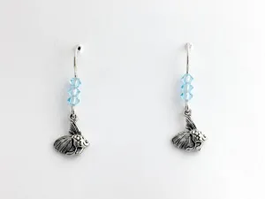Sterling silver tiny fancy gold fish dangle earrings-lt aqua crystal- tropical