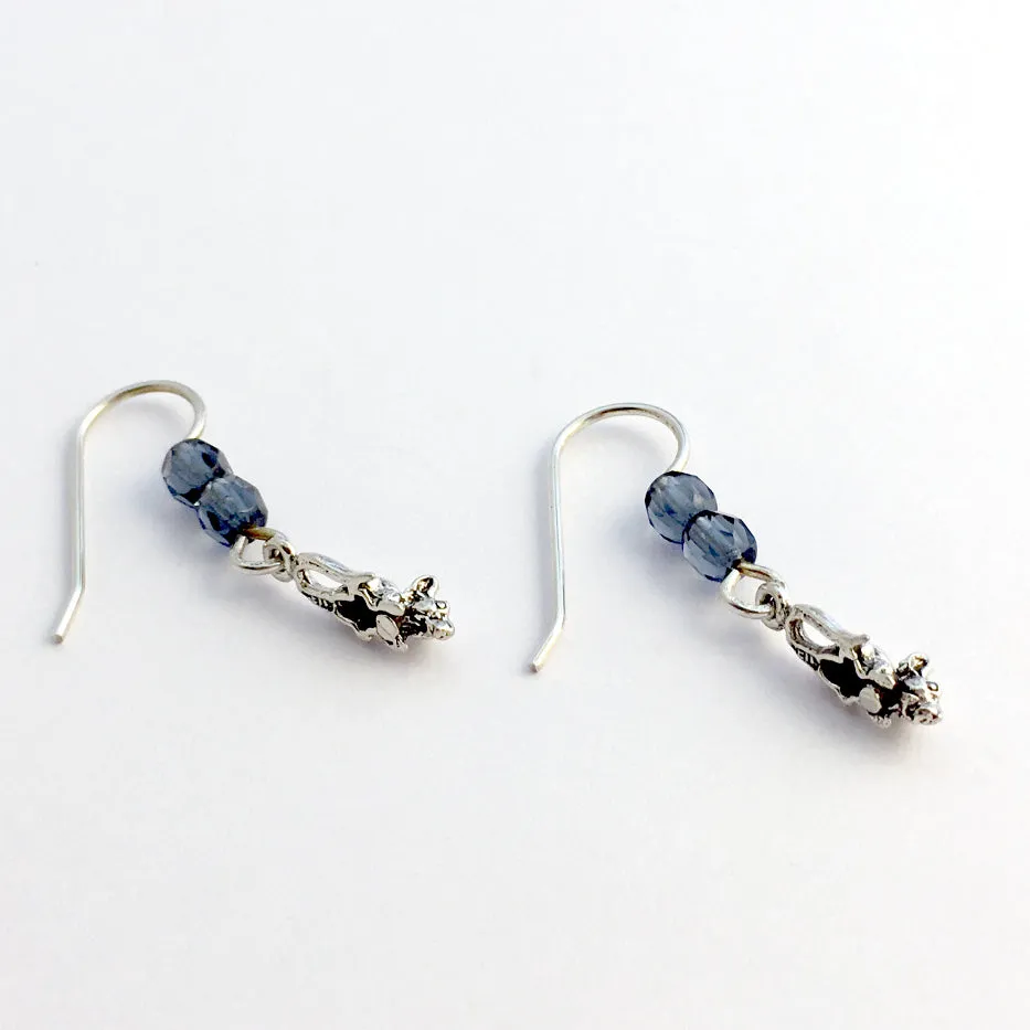 Sterling silver tiny mouse dangle earrings-animal- mice- rodent, house