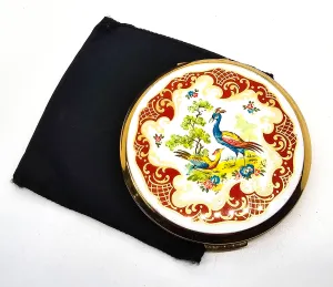 Stratton England red Persian Bird of Paradise compact with original pouch New old stock