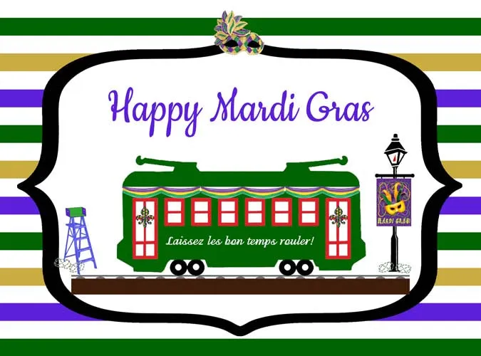 STREET CAR  - MARDI GRAS GREETING CARD
