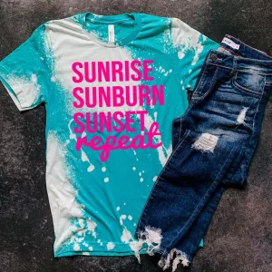 Sunrise Sunburn Sunset Repeat Bleached Graphic Tee - Restocked!!