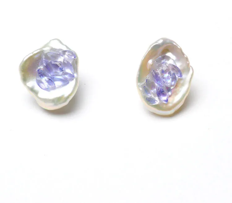 Tanzanite and Pearl Rockpile Earrings