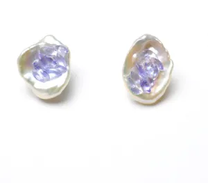 Tanzanite and Pearl Rockpile Earrings