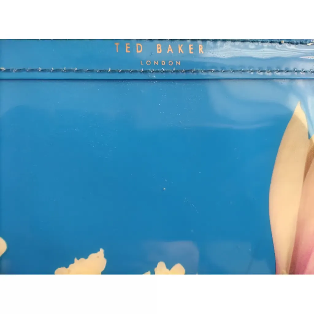 Ted Baker Royal Blue Floral Light Pink Cosmetic Make Up Zip Bag Handbag Vinyl New