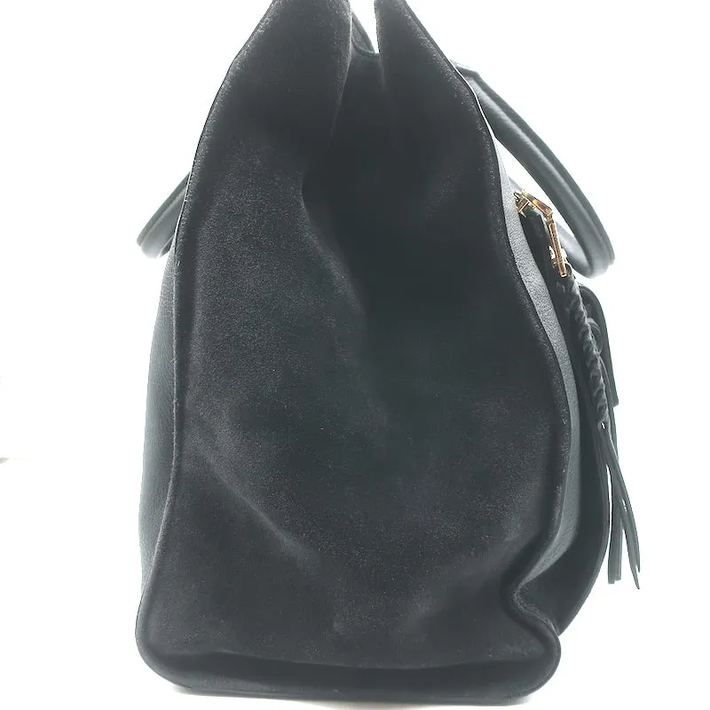 Thakoon Front-Pocket Tote Black Leather & Suede Large Shoulder Bag