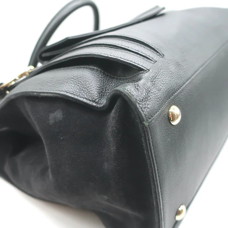 Thakoon Front-Pocket Tote Black Leather & Suede Large Shoulder Bag