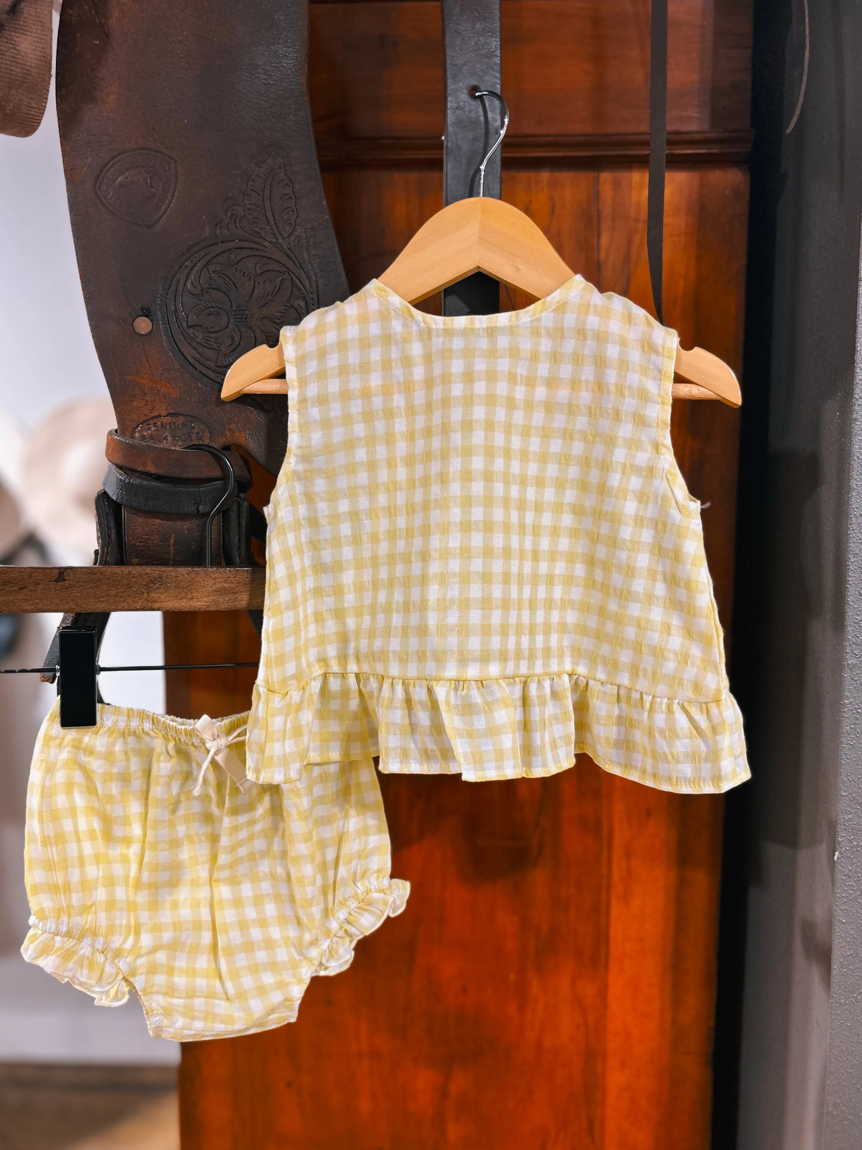 The Aria - Yellow Plaid Top & Bloomer Set (9-12Mo)