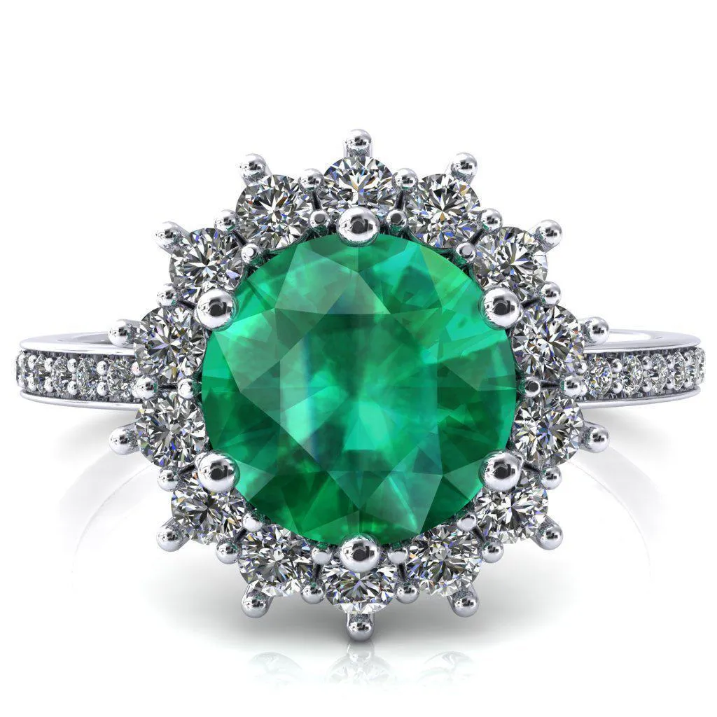 The Duchess Round Emerald 6 Prong Diamond Cluster Halo Ring