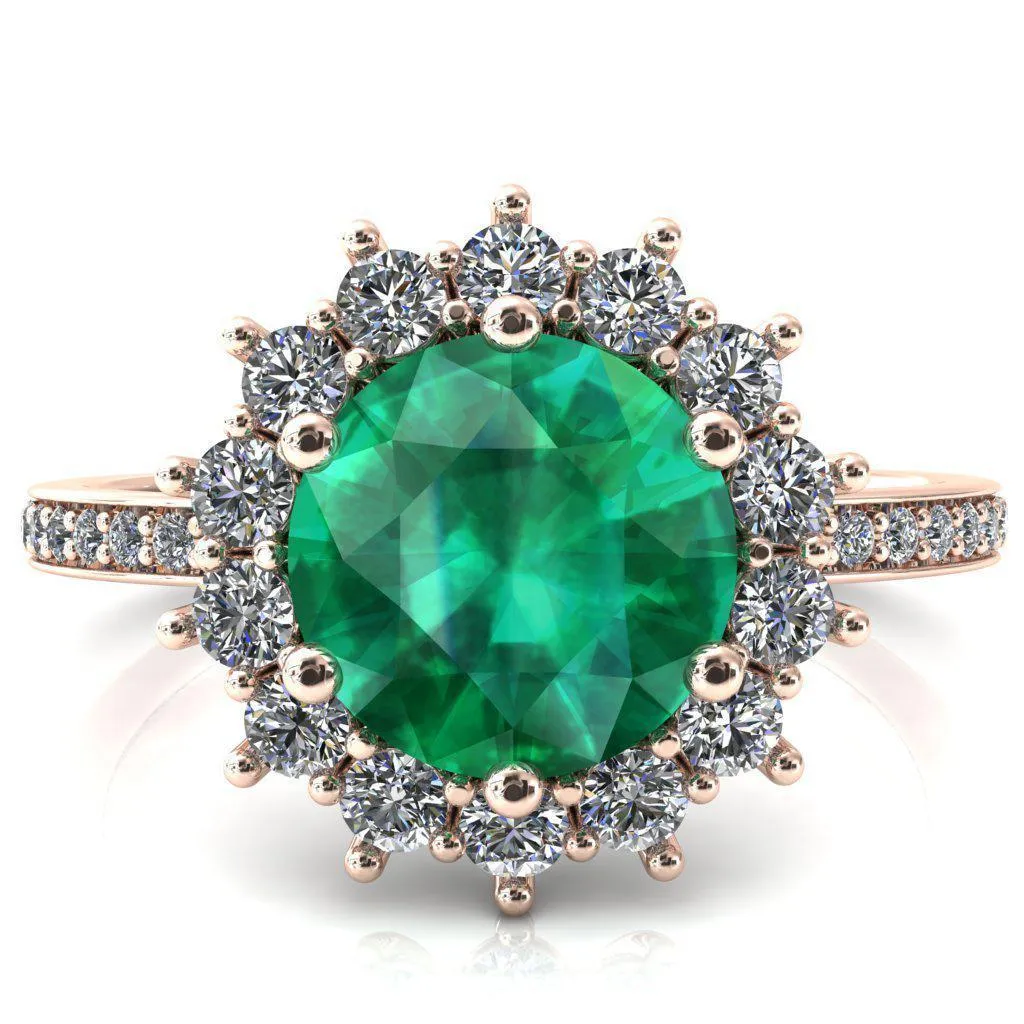 The Duchess Round Emerald 6 Prong Diamond Cluster Halo Ring