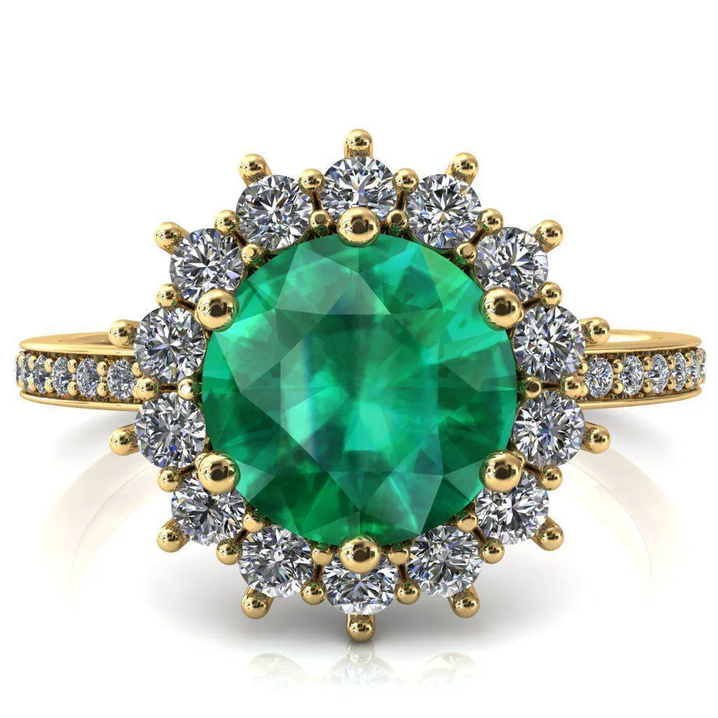 The Duchess Round Emerald 6 Prong Diamond Cluster Halo Ring