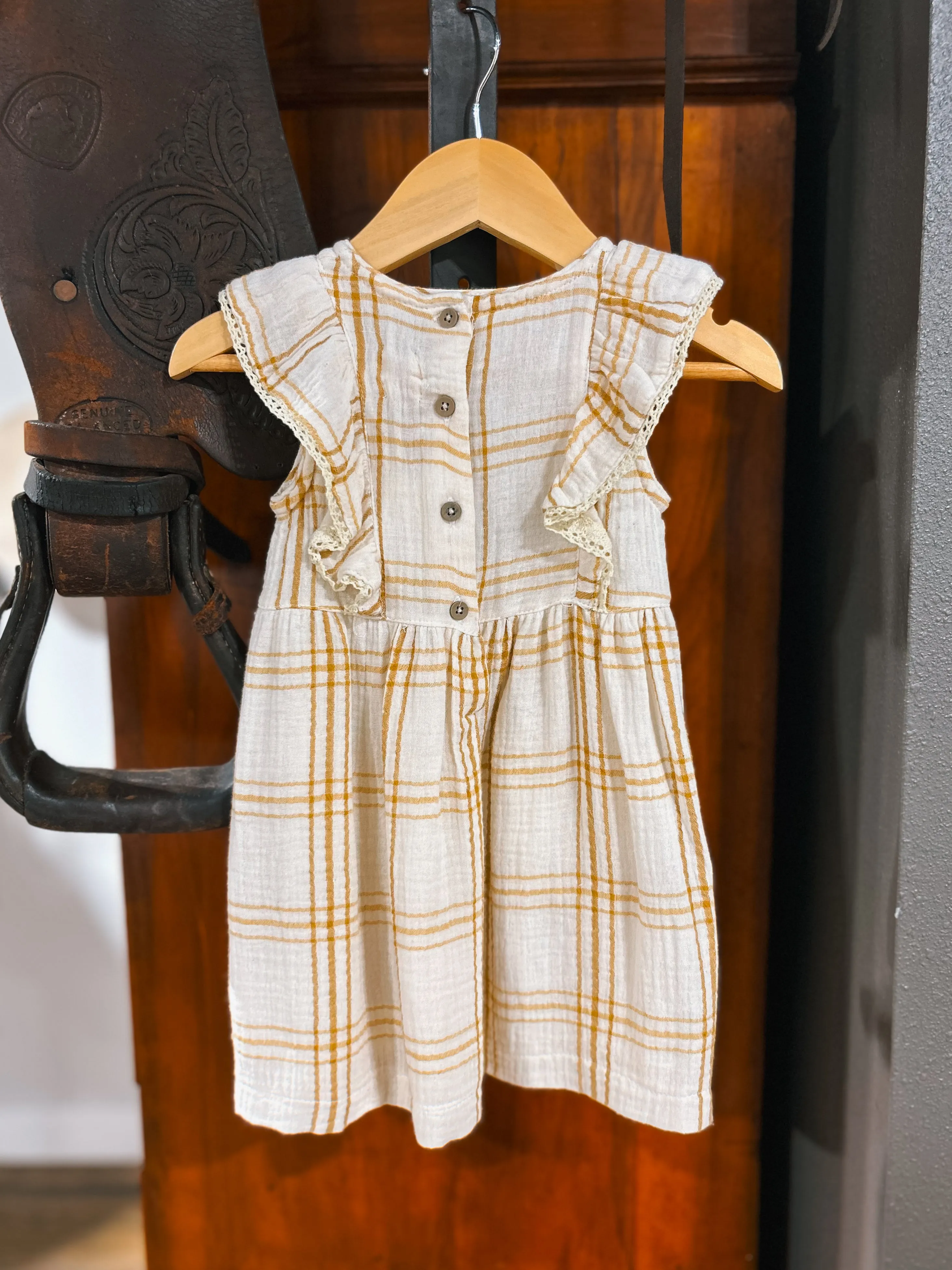 The Ellie Mustard Plaid Dress & Bloomer Set (12-18Mo)