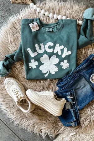 Three Lucky Clovers Crewneck Sweatshirt - Blue Spruce