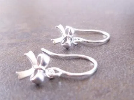 Tiny Silver Bow Earrings, small bow earring, tiny ribbon earring, tied ribbon earring, bow dangle earring, little silver bow earring, mini