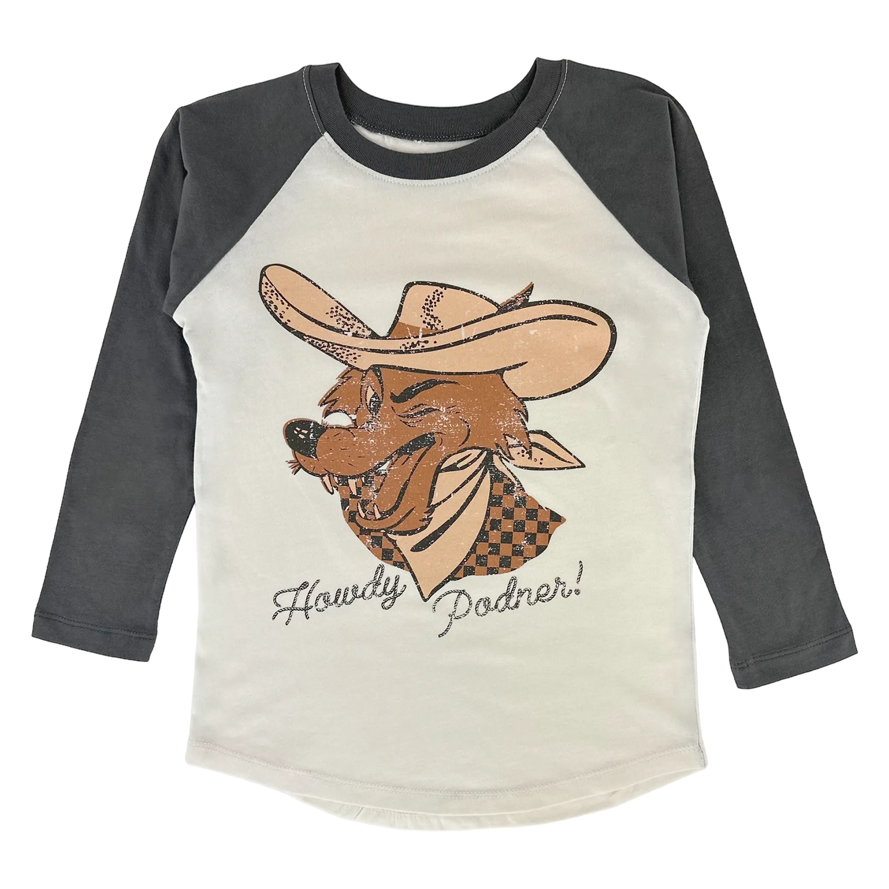Tiny Whales Howdy Podner Natural / Faded Black L/S Raglan