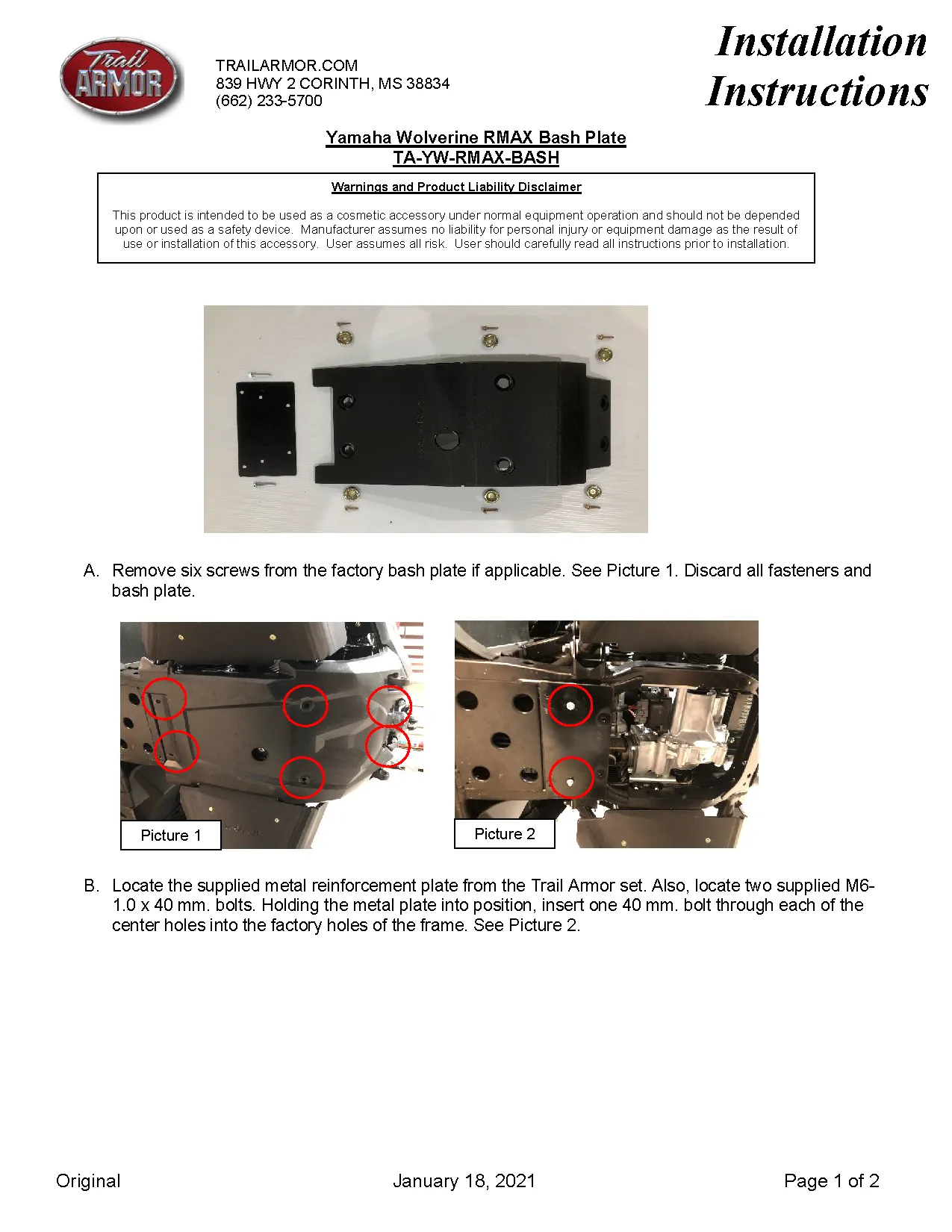 Trail Armor Yamaha Wolverine RMAX2, RMAX4 Compact and RMAX4 Bash Plate 2021 - 2025