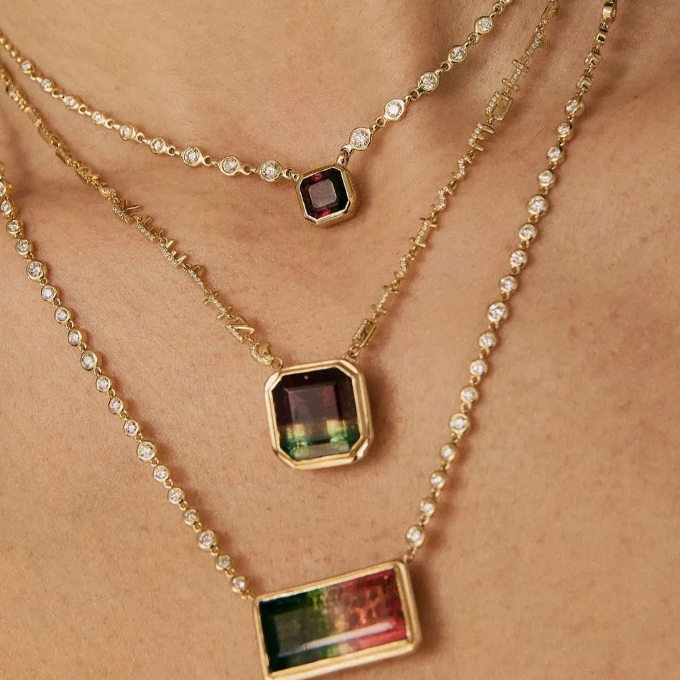 Tri color Tourmaline Tiny Letters Necklace