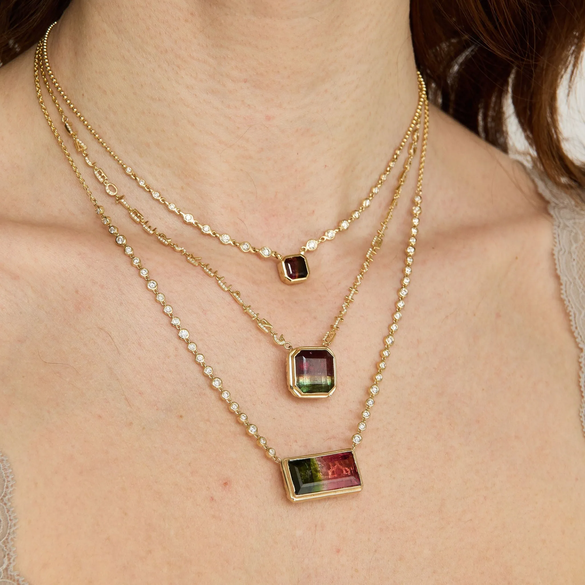 Tri color Tourmaline Tiny Letters Necklace