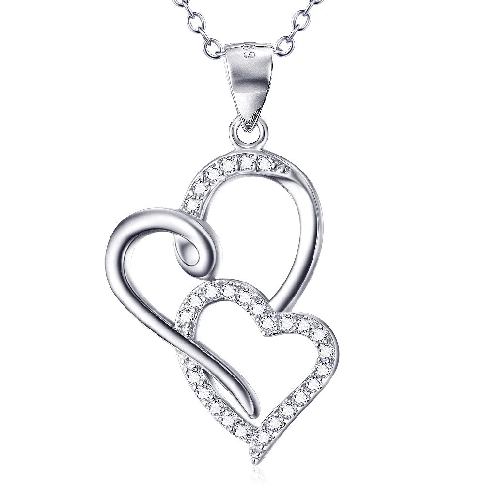 Two Hearts Together Pendant Necklace