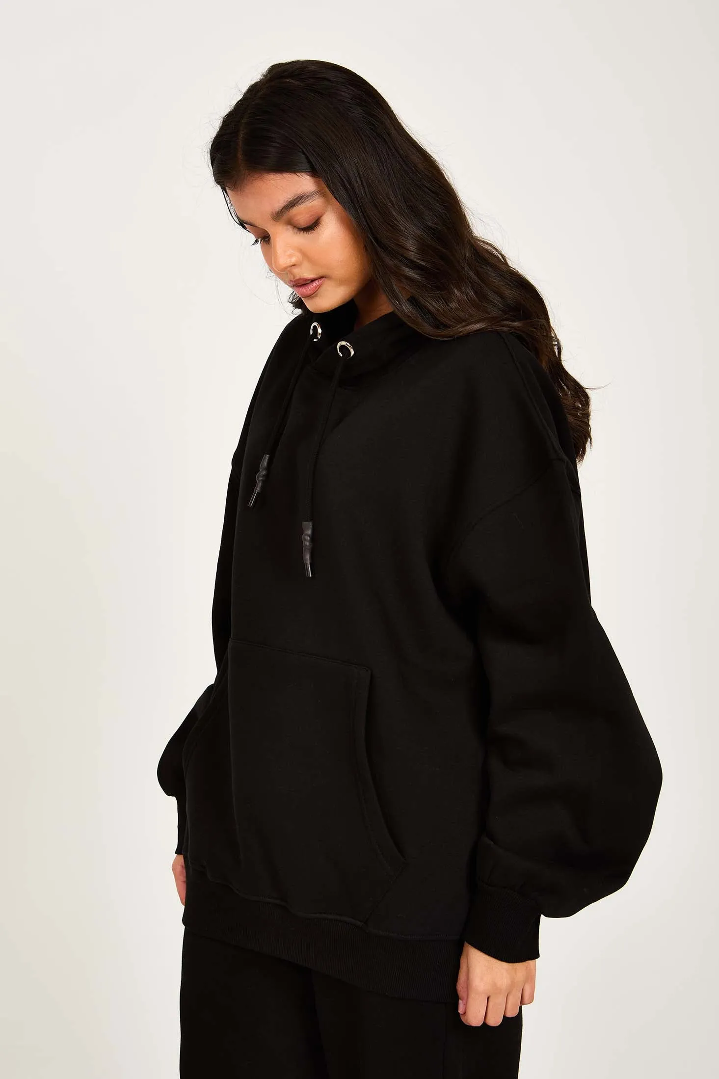 Unisex Sweat Shirt  Loose Fit Solid Hoodie Black
