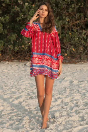 V-neck Loose Print Dress