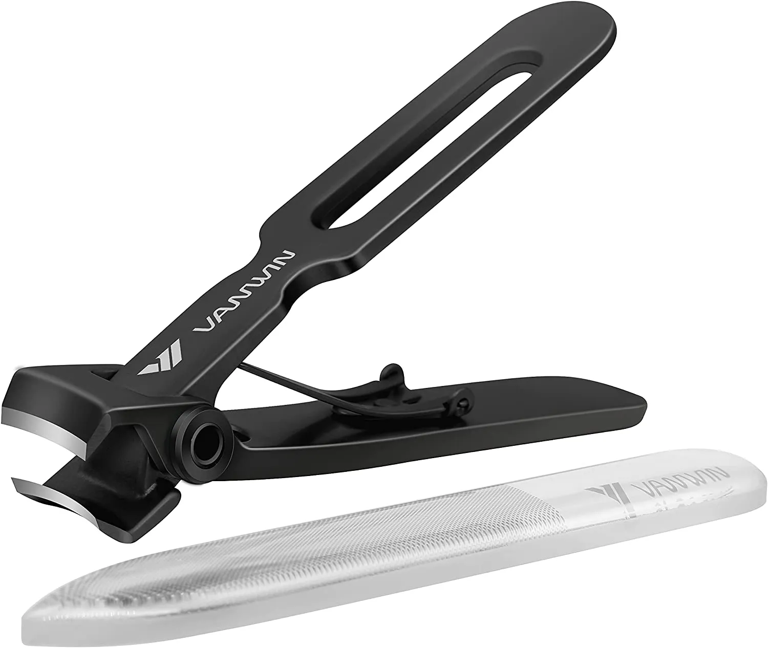 VANWIN Nail Clippers for Thick Nails, 16mm Wide Jaw Opening Oversized Toenail Cutter with Sharp Curved Blade and File, Heavy Duty Stainless Steel Fingernail Seniors Elderly, Black