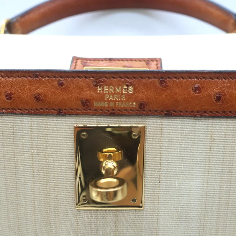 Vintage Hermes Kelly 32 Bag Crinoline Horse Hair & Gold Ostrich Gold Hardware