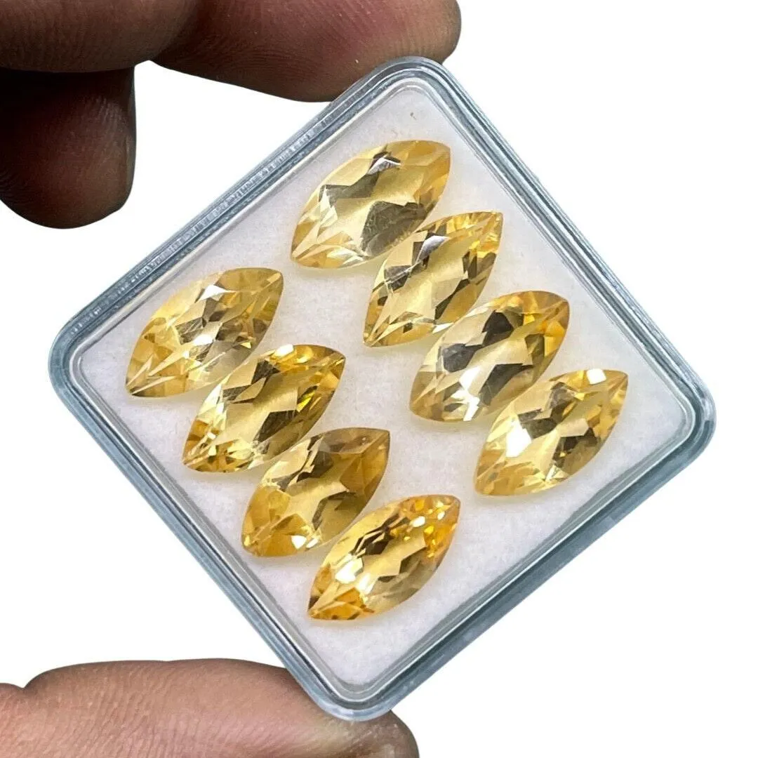 VVS 8 Pcs Natural Citrine 14x7mm Marquise Cut Loose Untreated Gems Wholesale Lot