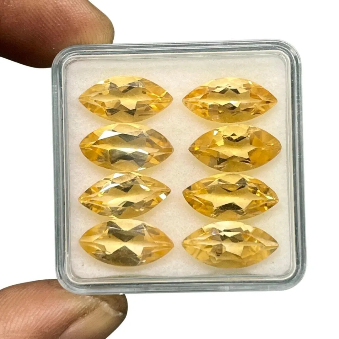 VVS 8 Pcs Natural Citrine 14x7mm Marquise Cut Loose Untreated Gems Wholesale Lot