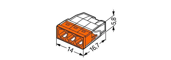 Wago 2273-203 3-Conductor Compact Push Wire Connector Terminal Block Orange