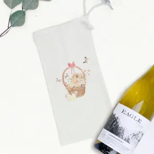 Watercolor Bunny in a Basket - Canvas Wine Bag