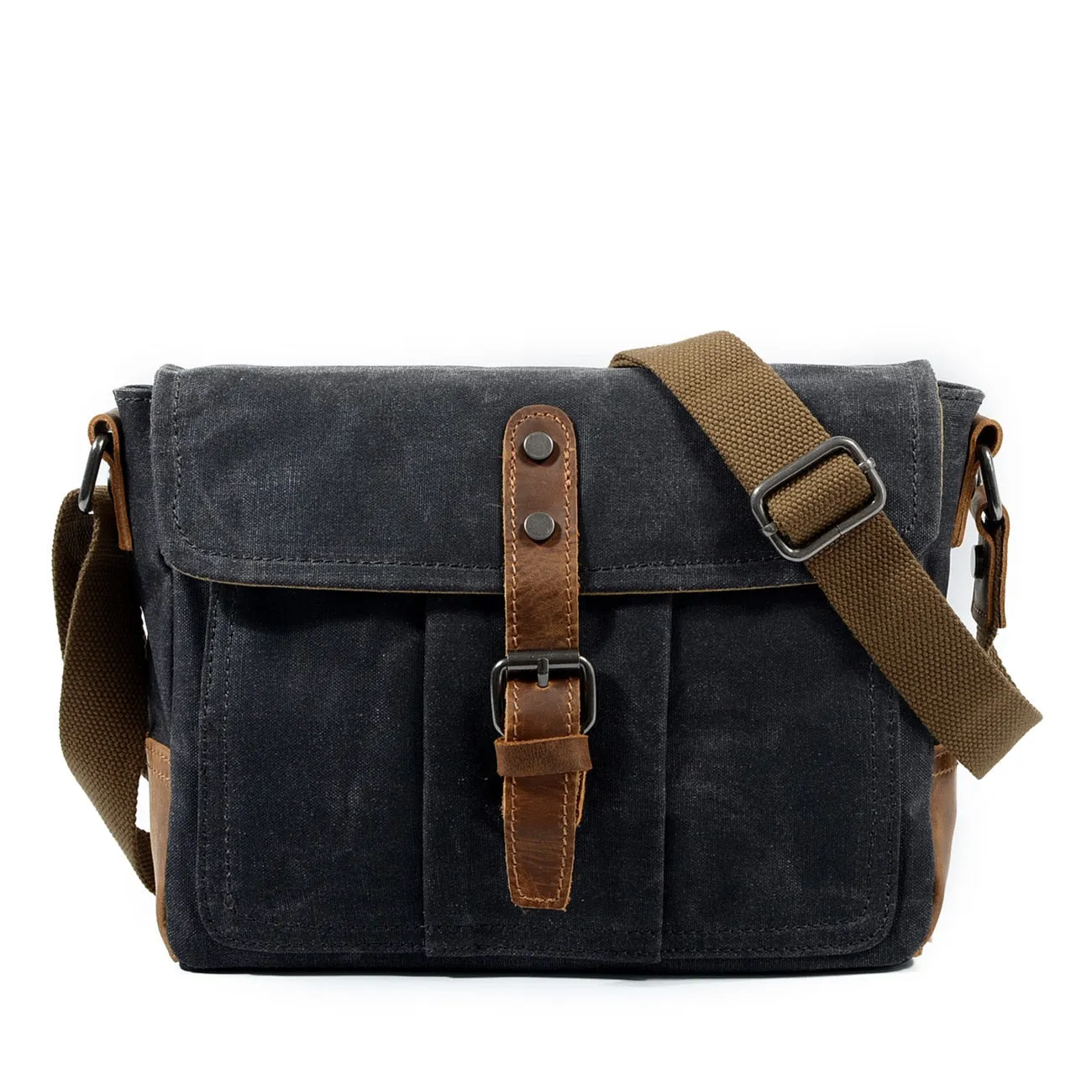 Waterproof Waxed Canvas Messenger Bag Simple Satchel - Brown/Dark Gray