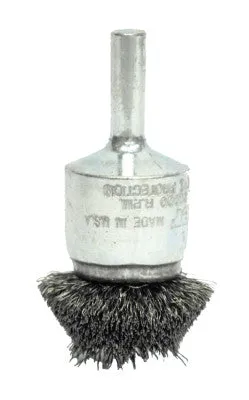 Weiler® Stem-Mounted Circular Flared End Brushes, Steel, 20,000 rpm, 1 1/2" x 0.008", 10037