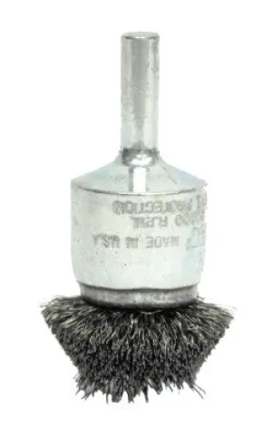 Weiler® Stem-Mounted Circular Flared End Brushes, Steel, 20,000 rpm, 1 1/2" x 0.008", 10037