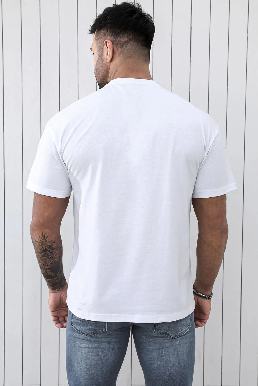White FREEDOM American Flag Printed O Neck Men's T Shirt