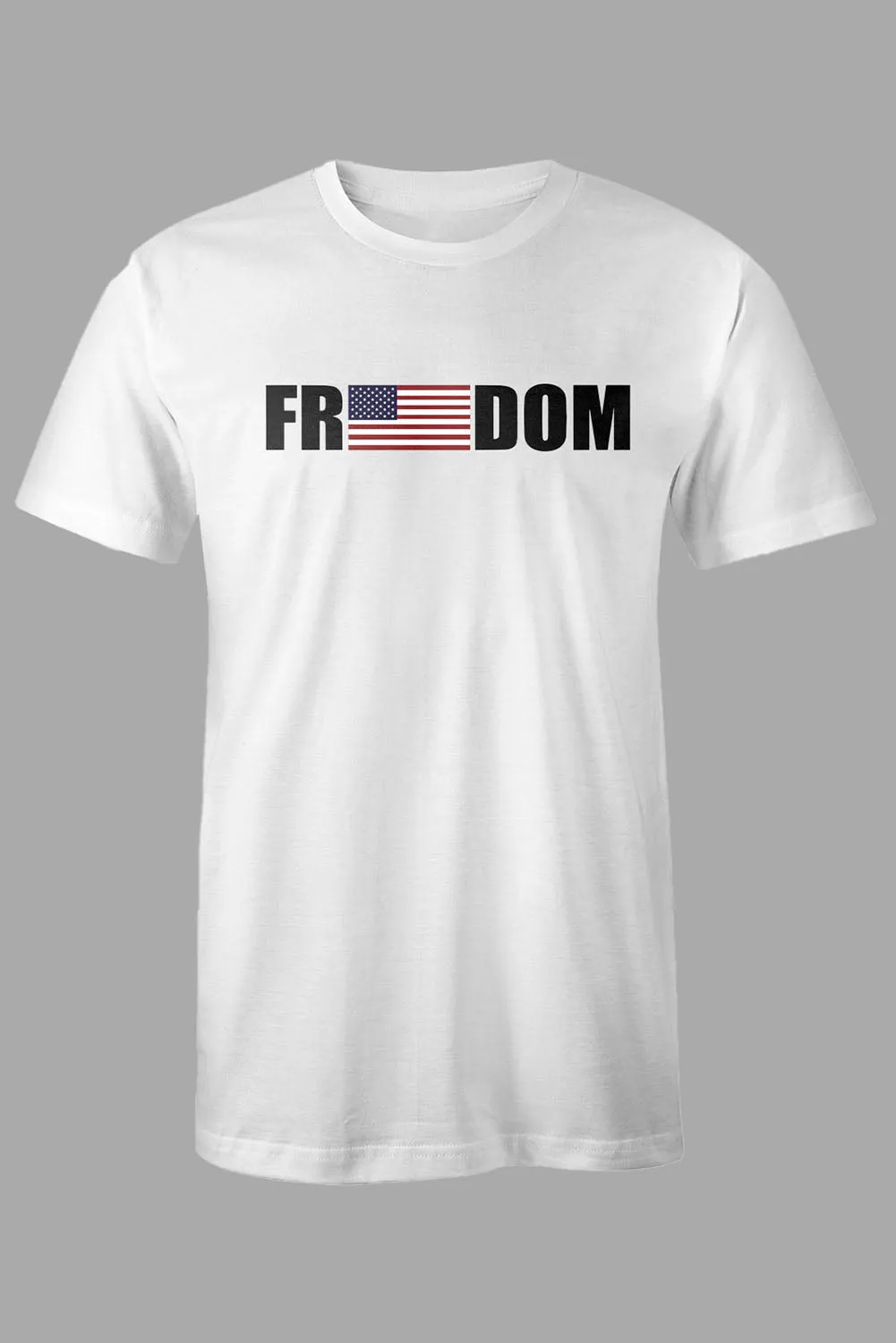 White FREEDOM American Flag Printed O Neck Men's T Shirt