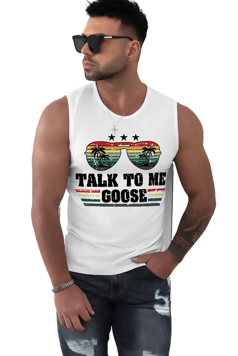 White Talk to Me Goose Vintage Graphic Mens Tank Top