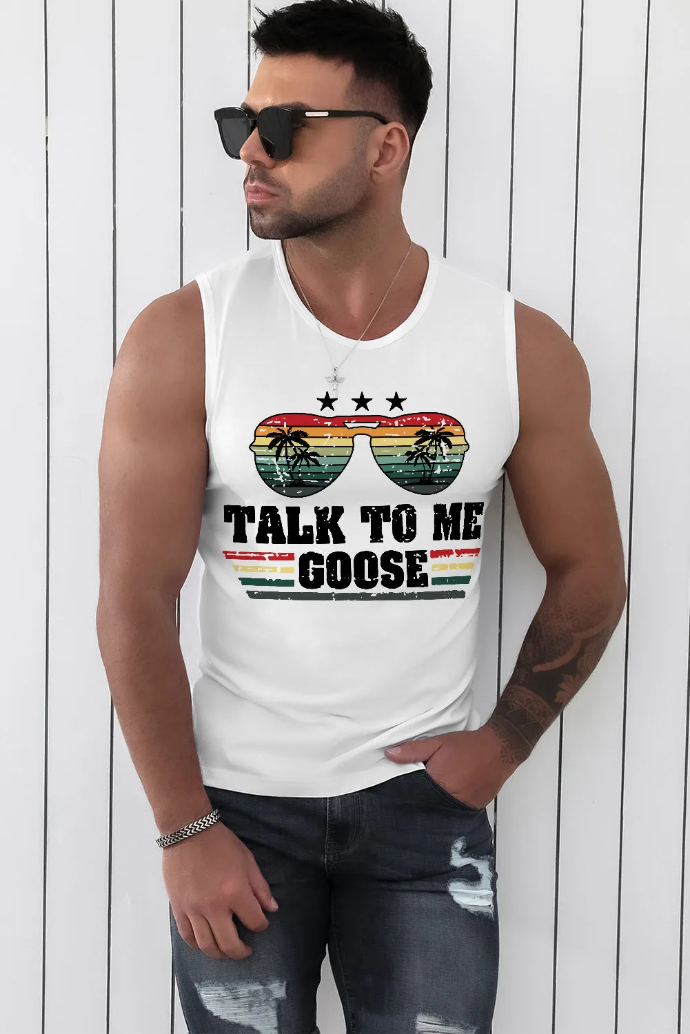 White Talk to Me Goose Vintage Graphic Mens Tank Top