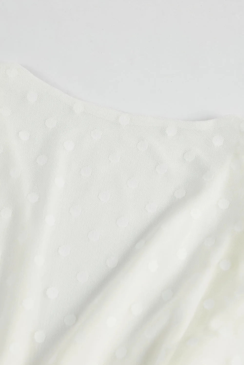 White Wrap V Neck Elastic Waist Polka Dot Mesh Lace Splicing Dress