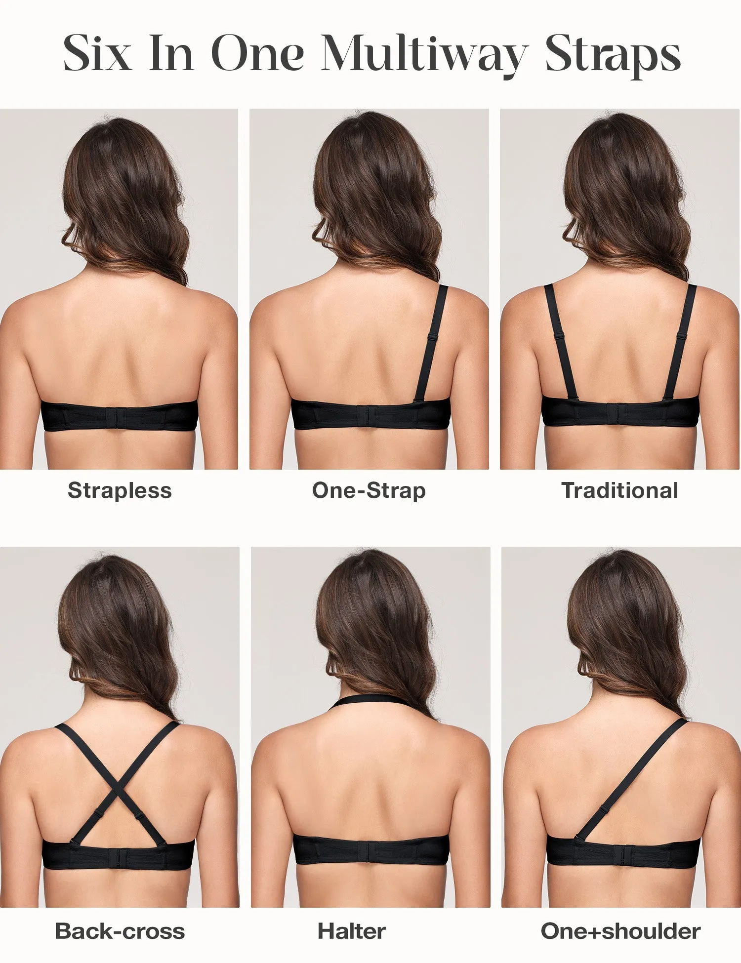 Wingslove Women's Strapless Full Figure Bra Underwire Multiway Contour Plus Size Bra Black