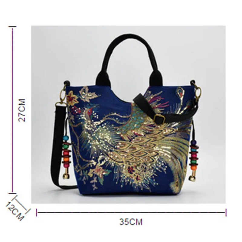 Women's Ethnic Style Lifelike Peacock Stitchwork Handbag