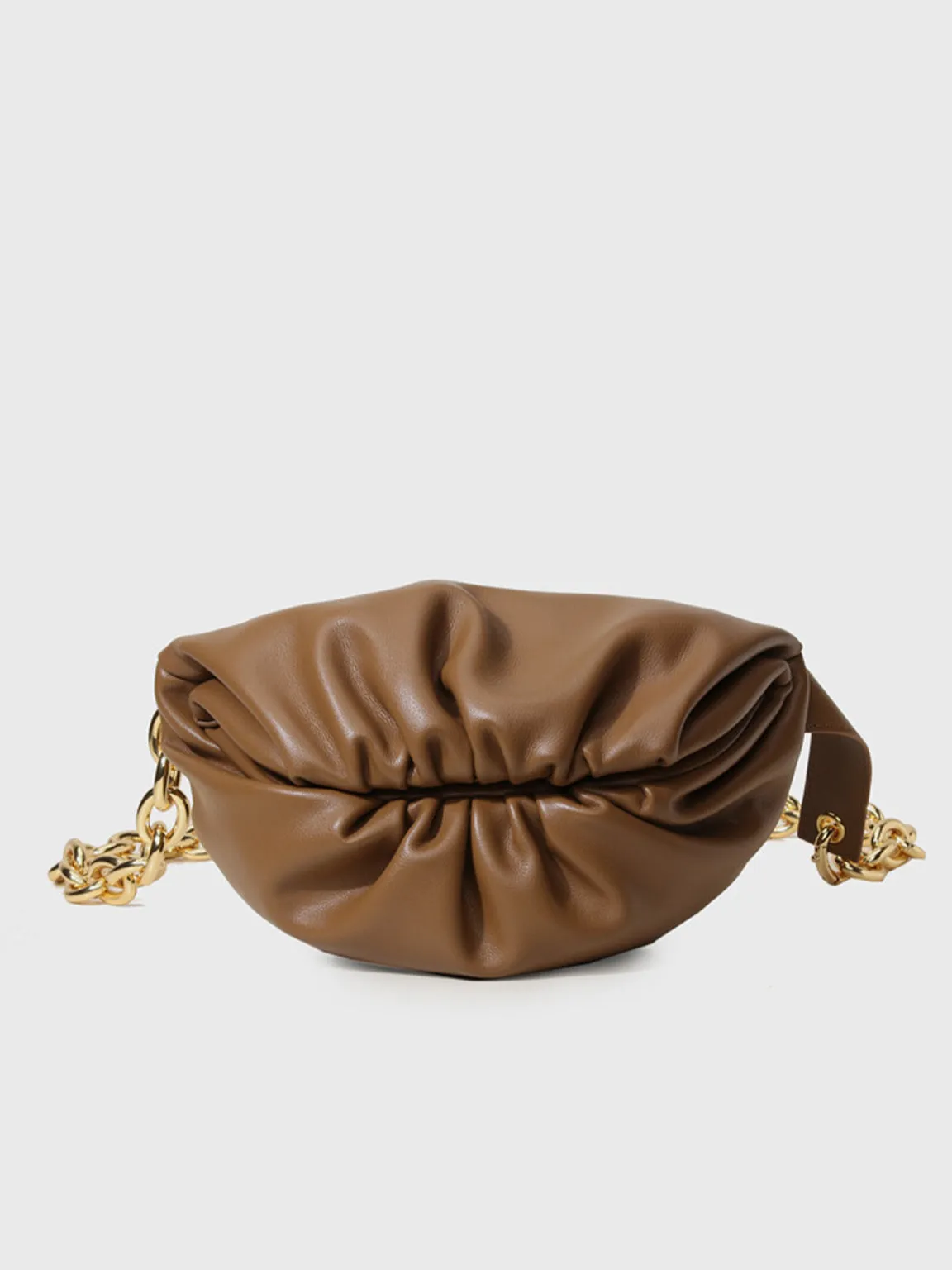 Women's Puffy Fanny Pack Cute Soft Leather Pouch Ruched Belt Bag Chunky Golden Chain