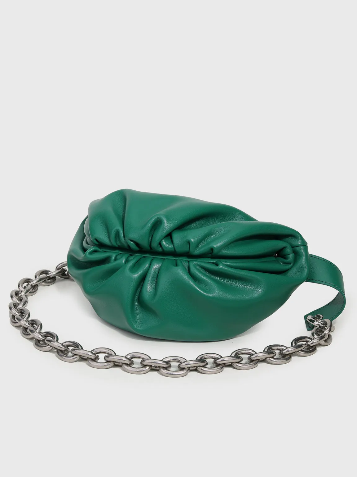 Women's Puffy Fanny Pack Cute Soft Leather Pouch Ruched Belt Bag Chunky Golden Chain