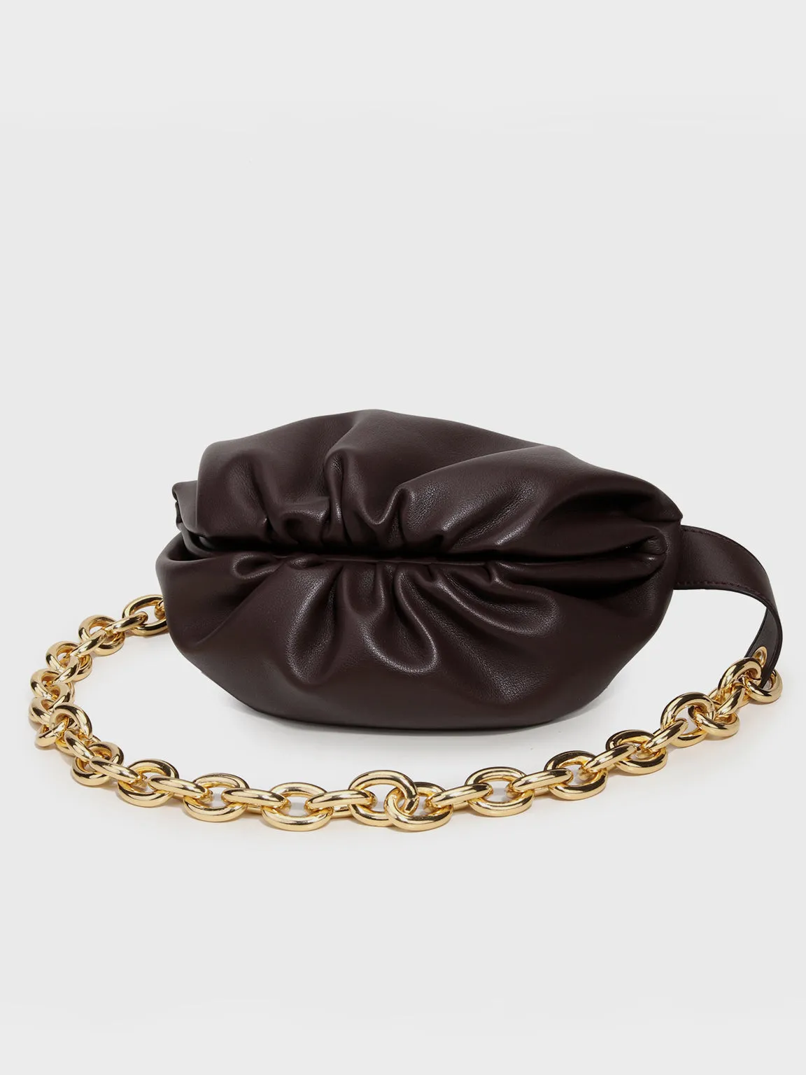 Women's Puffy Fanny Pack Cute Soft Leather Pouch Ruched Belt Bag Chunky Golden Chain