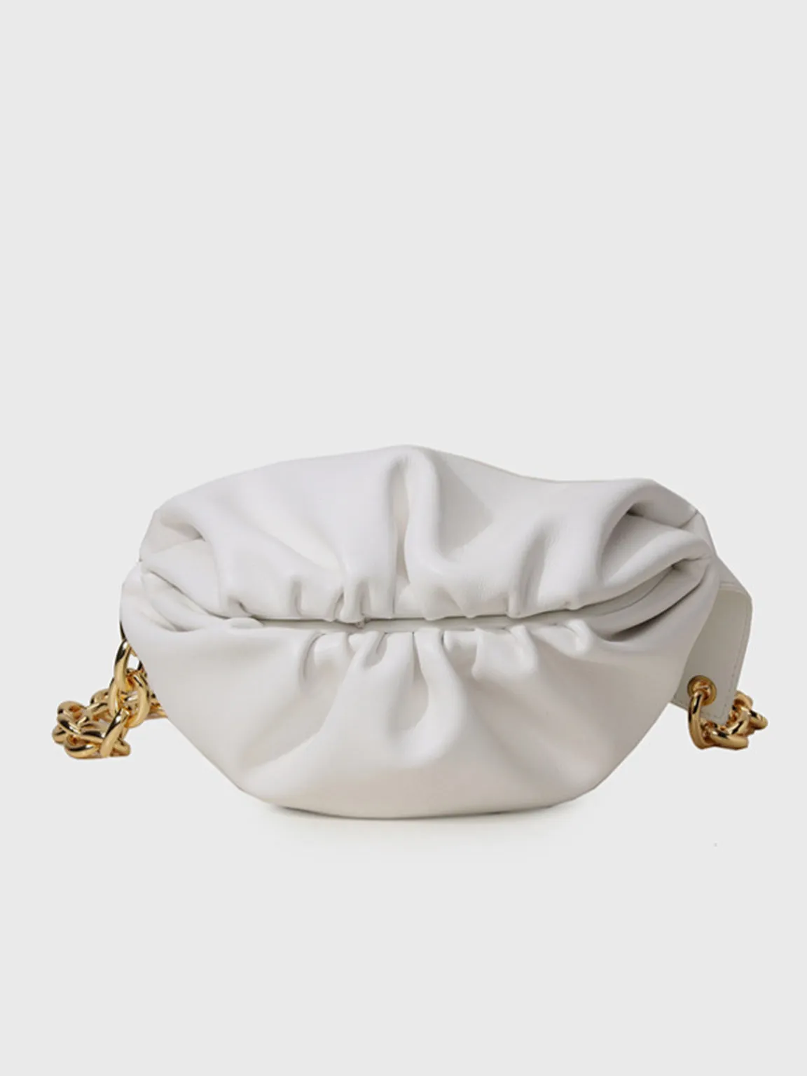 Women's Puffy Fanny Pack Cute Soft Leather Pouch Ruched Belt Bag Chunky Golden Chain