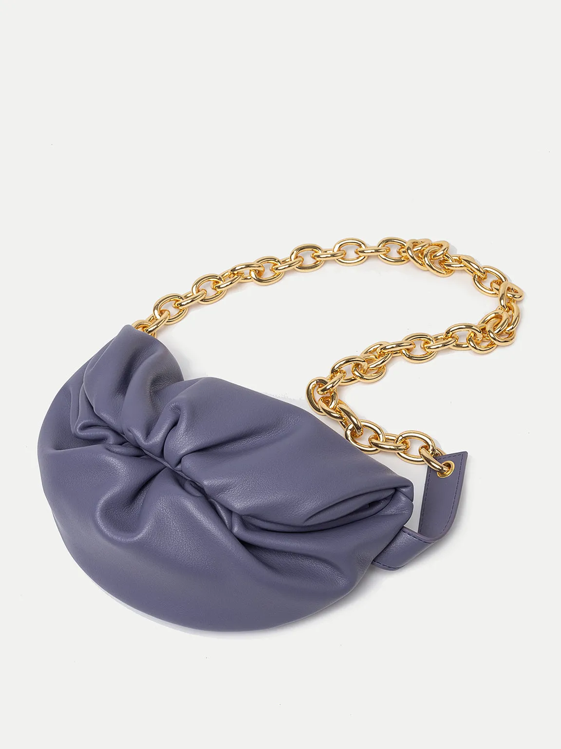 Women's Puffy Fanny Pack Cute Soft Leather Pouch Ruched Belt Bag Chunky Golden Chain