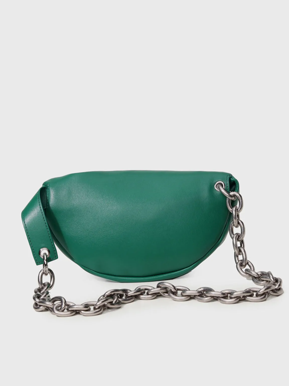Women's Puffy Fanny Pack Cute Soft Leather Pouch Ruched Belt Bag Chunky Golden Chain