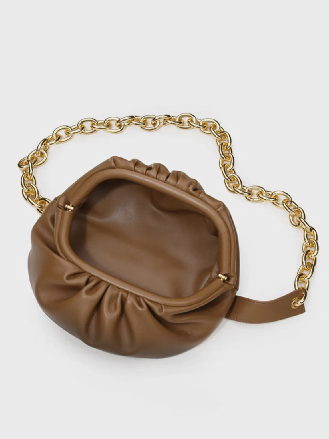 Women's Puffy Fanny Pack Cute Soft Leather Pouch Ruched Belt Bag Chunky Golden Chain