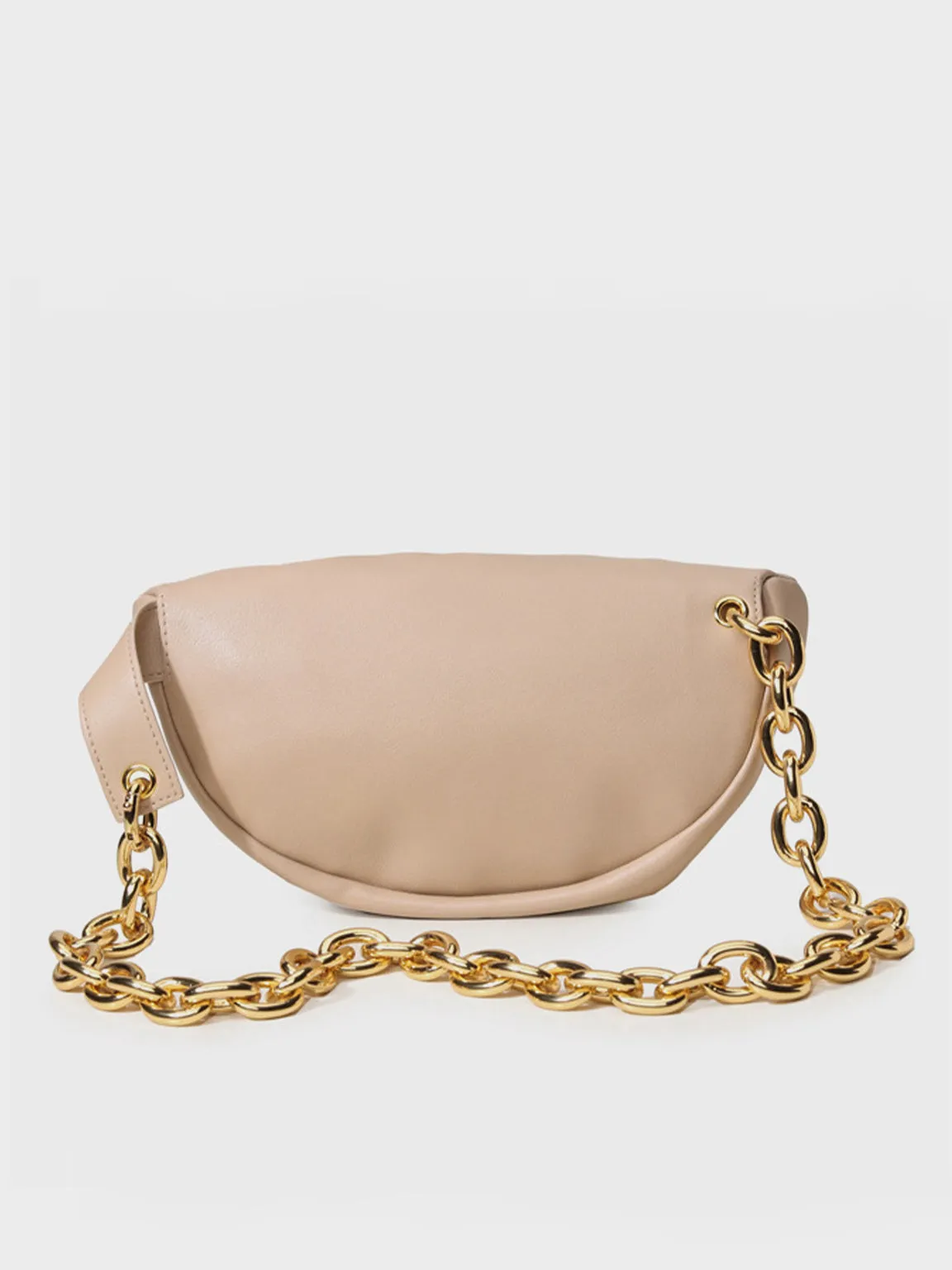 Women's Puffy Fanny Pack Cute Soft Leather Pouch Ruched Belt Bag Chunky Golden Chain