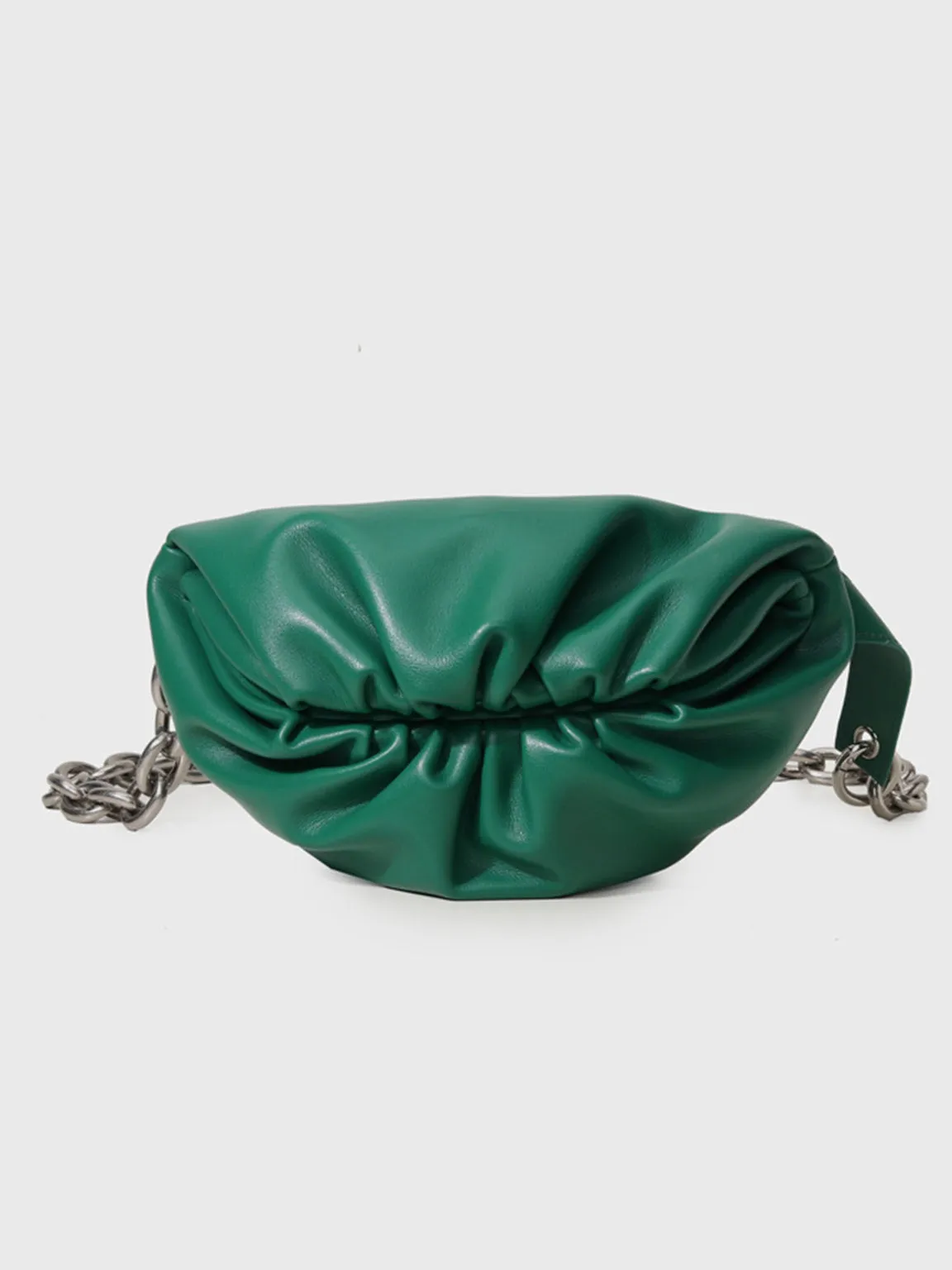 Women's Puffy Fanny Pack Cute Soft Leather Pouch Ruched Belt Bag Chunky Golden Chain