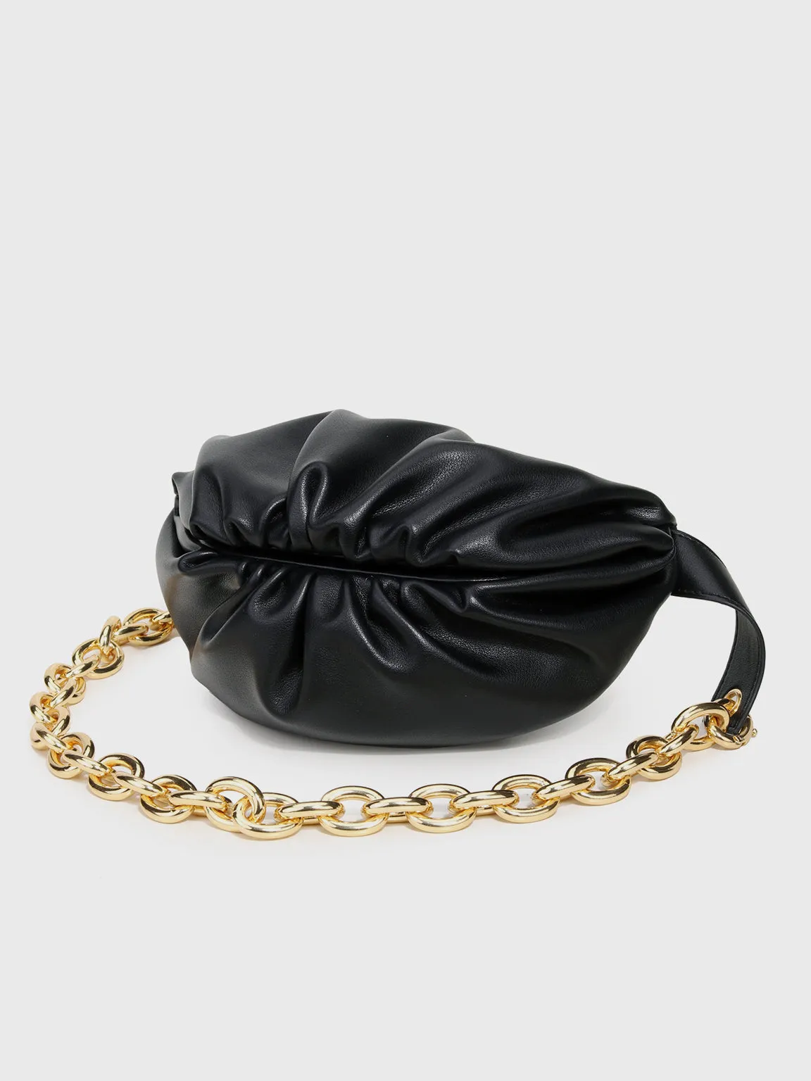 Women's Puffy Fanny Pack Cute Soft Leather Pouch Ruched Belt Bag Chunky Golden Chain